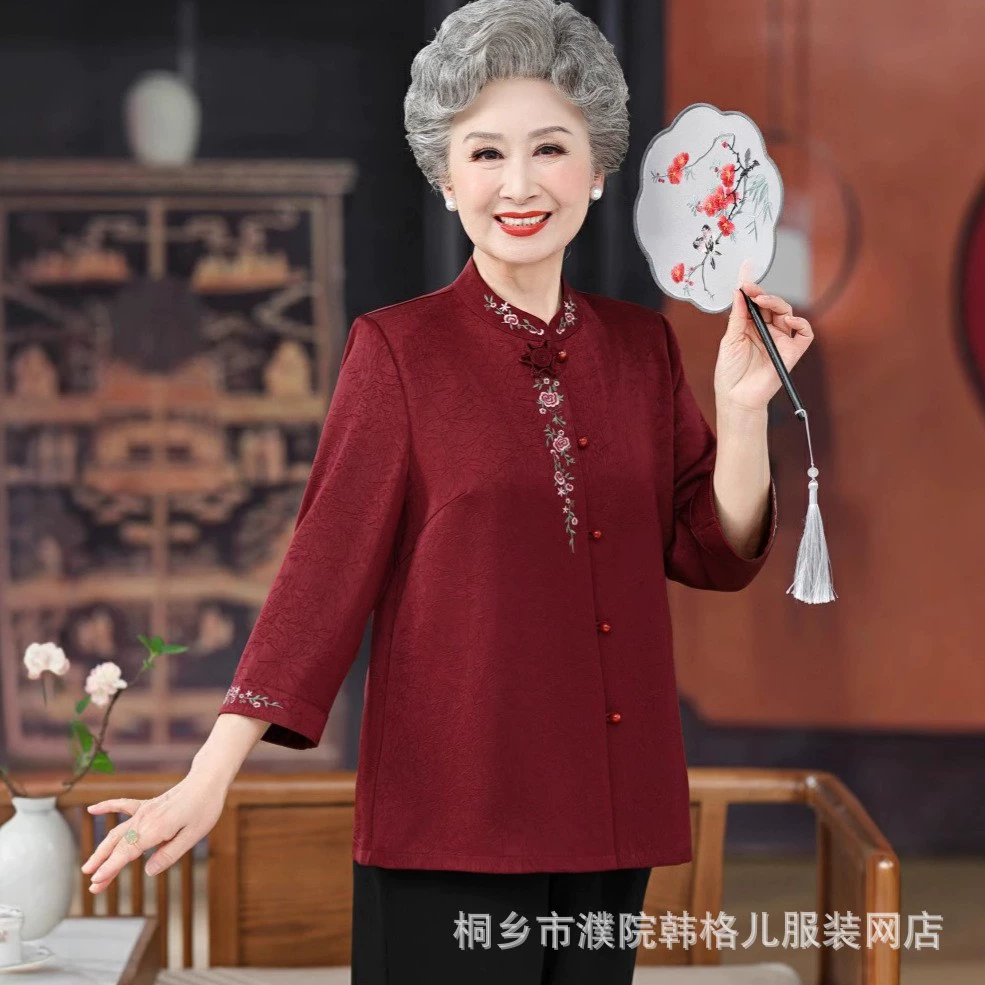 Пожилые люди весенние платья женская рубашка мама 2025 новая рубашка