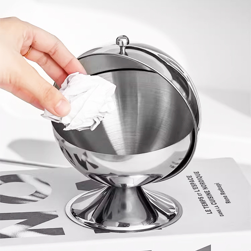 Stainless Steel Trash Office Desktop with Lid Bedroom Household Mini Trash Bin Melon Sweets Snack Candy Storage Box