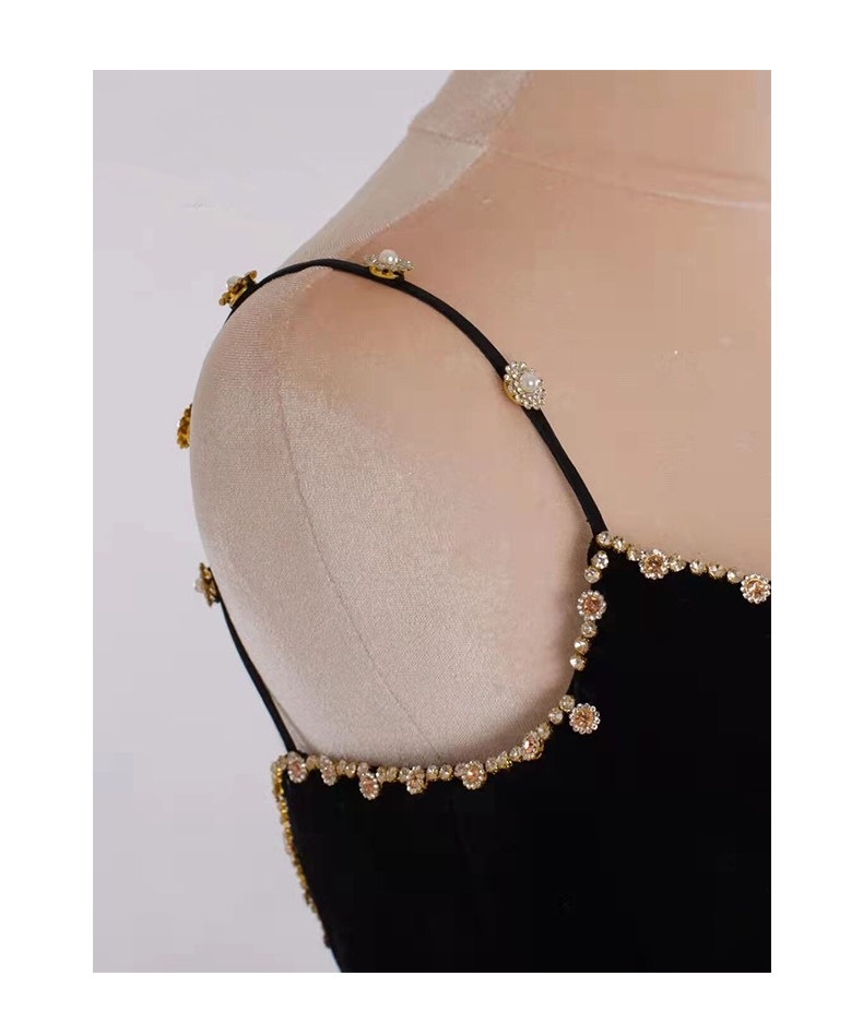 Đầm dạ hội nữ dáng ôm, cổ yếm, thiết kế pháp thanh lịch, tay không, dài chạm gót — Đen chi tiết 3