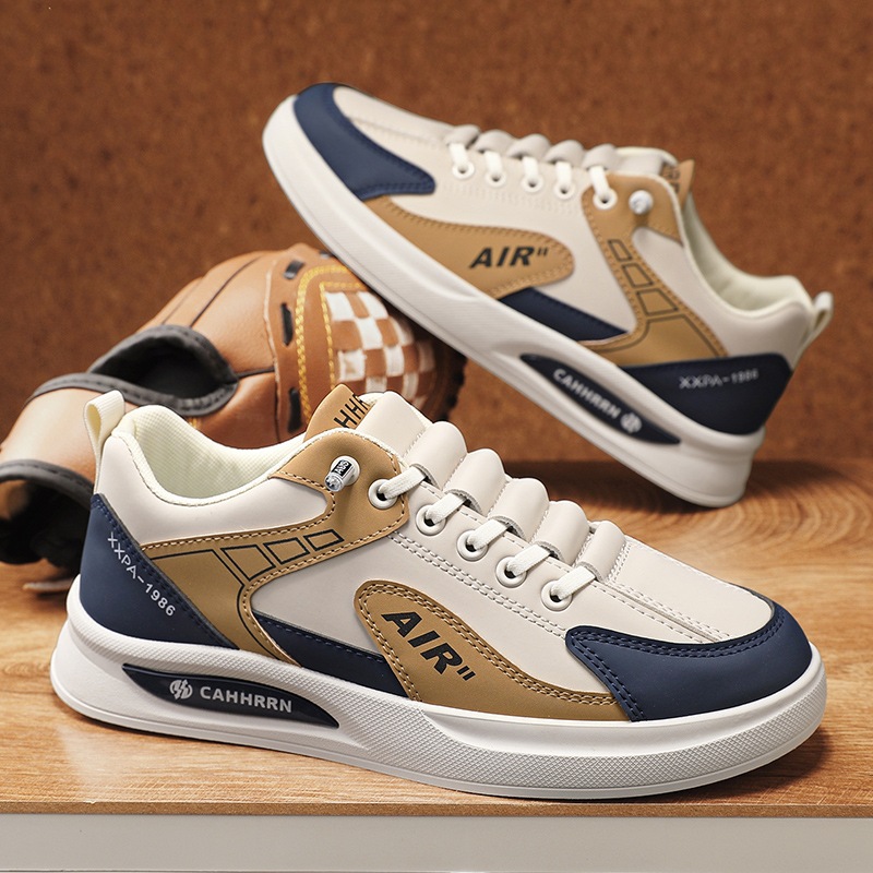 Zapatos de moda para estudiantes de skate de fondo plano de altura baja zapatos de hombre 2025 primavera nuevos zapatos de moda deportivos casuales de cuero para hombres