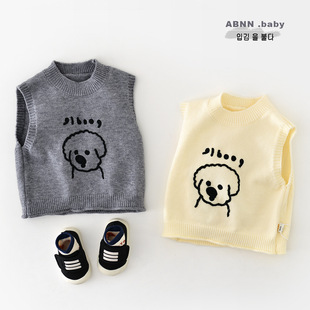 2025 New Autum Korean Style Kidsren's Cartoon Puppy Sweater Vest Infant Baby Sleeveless Top 53315