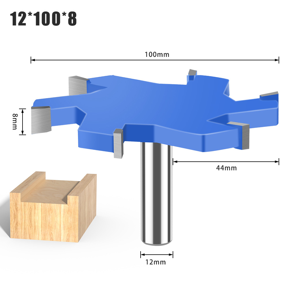 Cuchillo en forma de T de cuatro dientes de 6 dientes 1/2 mango Herramienta de carpintería de mango de 12mm Cuchillo de ranura en forma de T alargado Cuchillo de ranura Cortador de fresado en forma de T Cuchillo Tenon