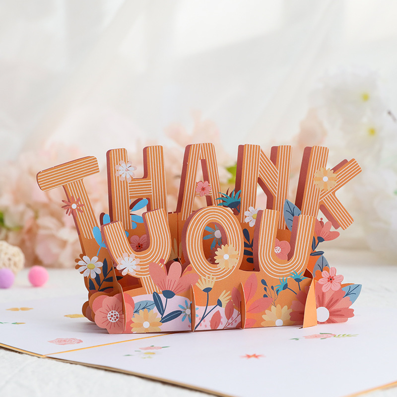 Birthday three-dimensional greeting card thank you paper carving handmade creative birthday blessing message small card cross-border wholesale
