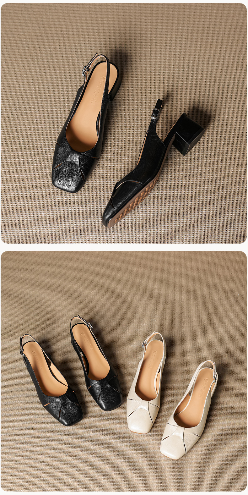 Sandal nữ mũi vuông da cừu hở mũi gót vừa dày — đen chi tiết 20