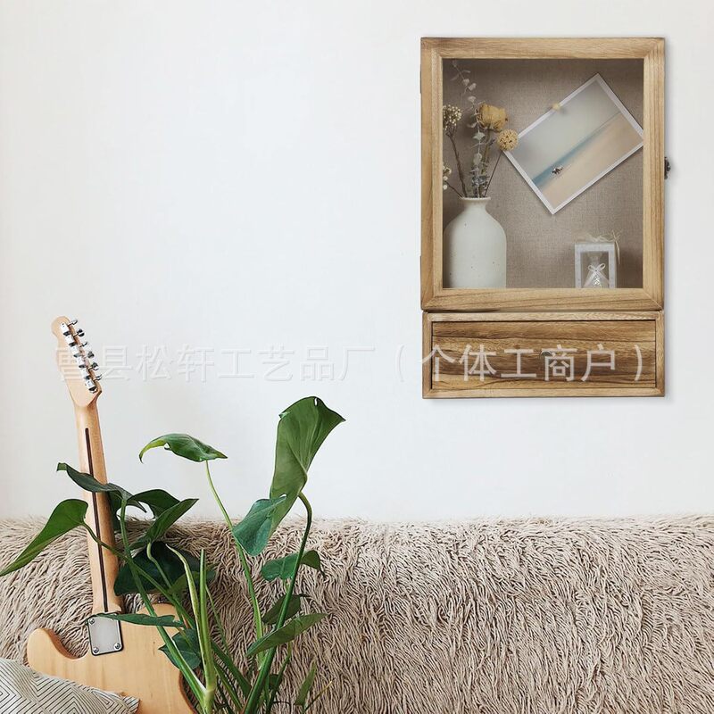 Wooden Dried Flower Photo Frame Shadow Box Frame Country Style Memory Deep Shadow Box with Glass Drawer Medal Commemorative Box