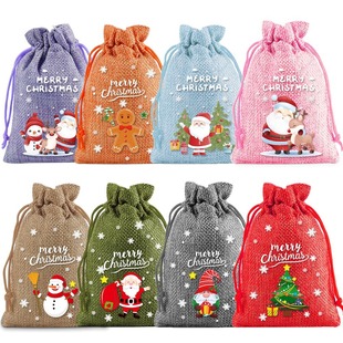 Cross-Border Christmas Linen Bunch Flap Pocket Pants Party Holiday Party Gift Candy Packaging Storage Luminous Drawstring Burlap Bag