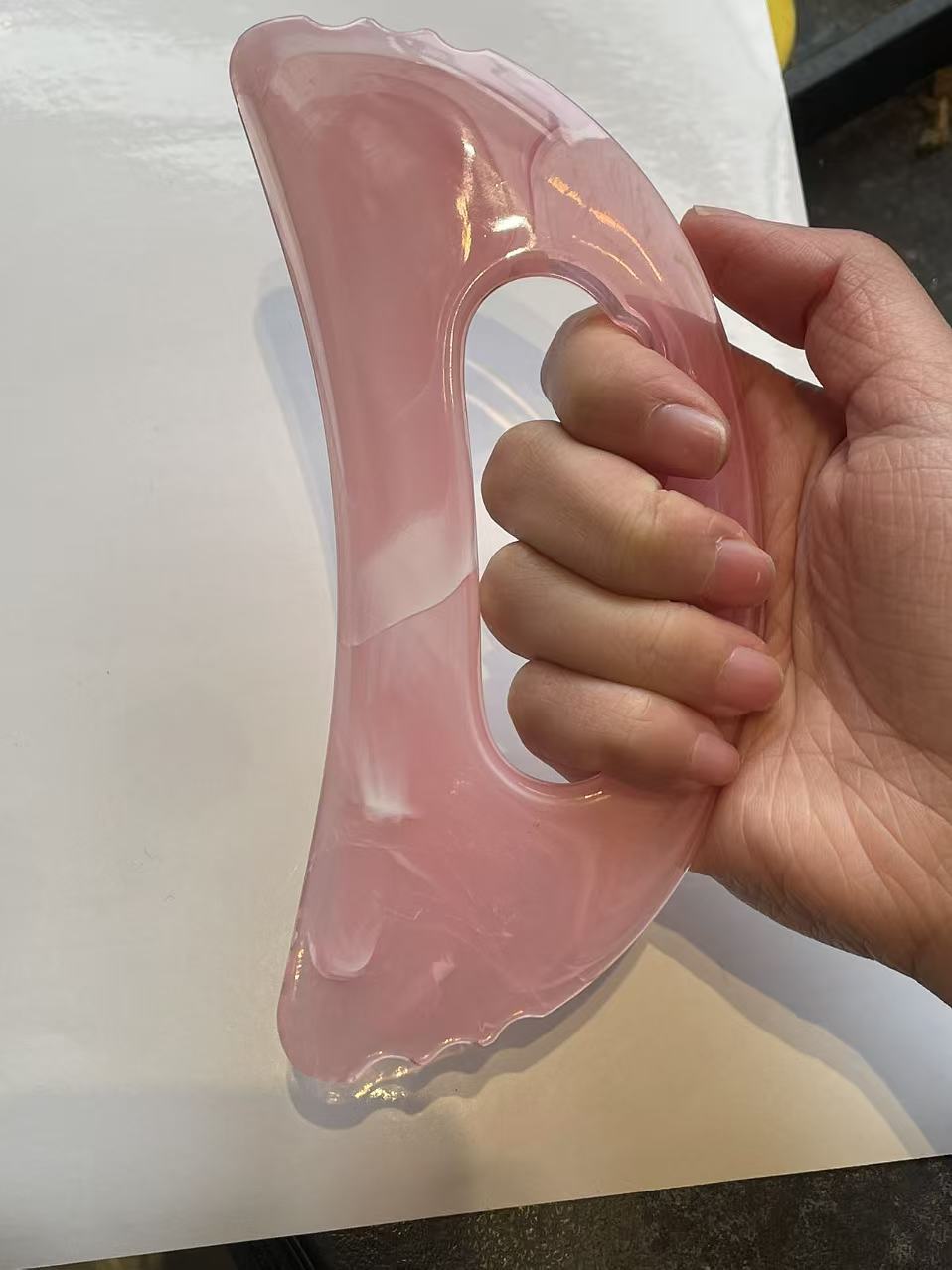 Gua Sha Massage Board Jelly Pink Crescent Resin Facial Lifting Body Scraping Tool Portable details