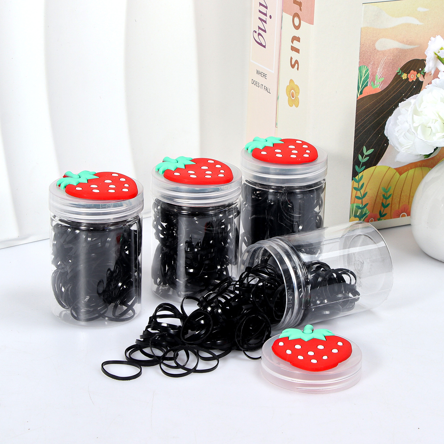 Banda de goma negra para niños, alto valor elástico, duradero, lazo para el cabello, no daña el cabello, anillo para el cabello de goma, accesorios para la cuerda para la cabeza, puesto