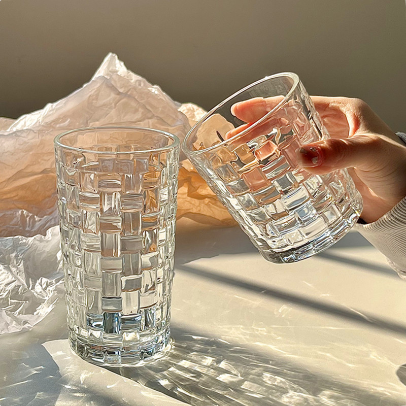 Vaso de vidrio de caña en el viento fresco de la familia Mori taza de agua en relieve jugo de fruta café taza de bebida fría blogger