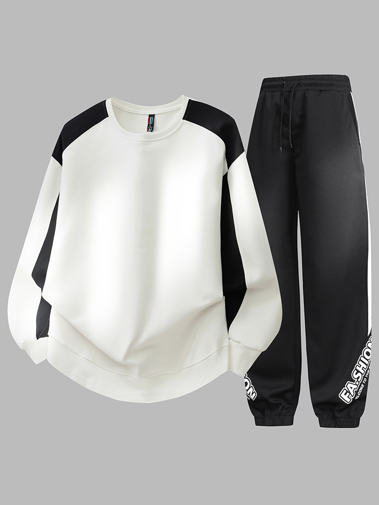 Primavera y otoño nuevo cuello redondo chaqueta de calzado casual de dos piezas juvenil marca de moda hombre guapo traje hombre