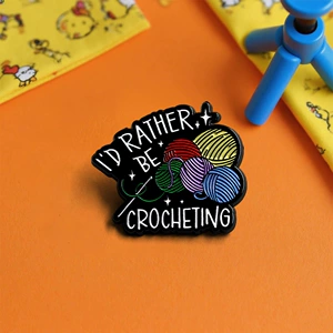 I'D Rather Be Crocheting Enamel Pin Vintage Crochet Yarn Ball Badge Handmade Hobbyist Gift Collection