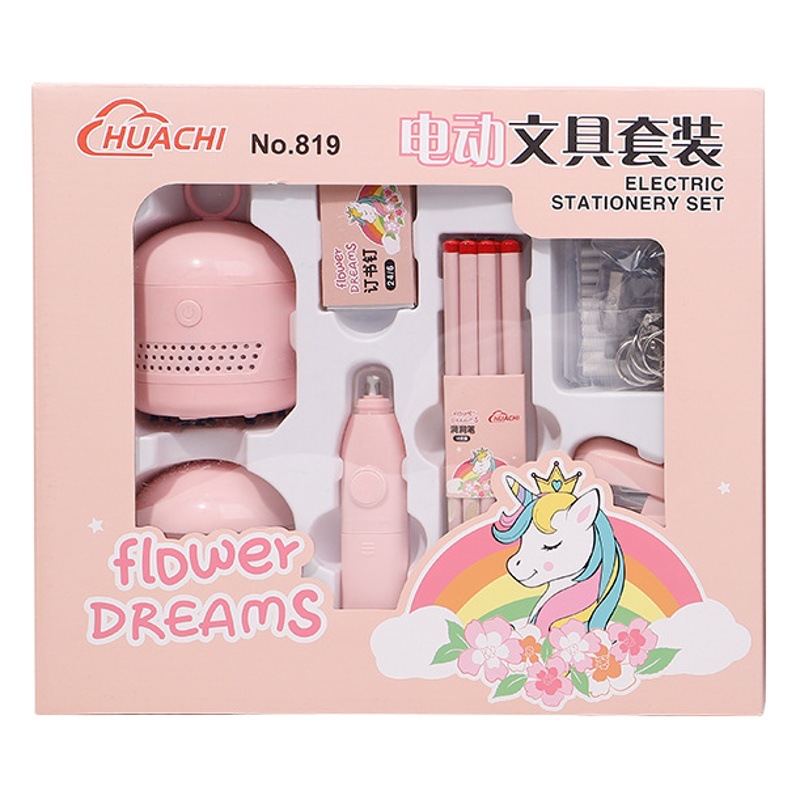 Kindergarten regalo de Navidad sacapuntas eléctricas útiles escolares regalo de cumpleaños para niños juego de papelería caja de regalo al por mayor
