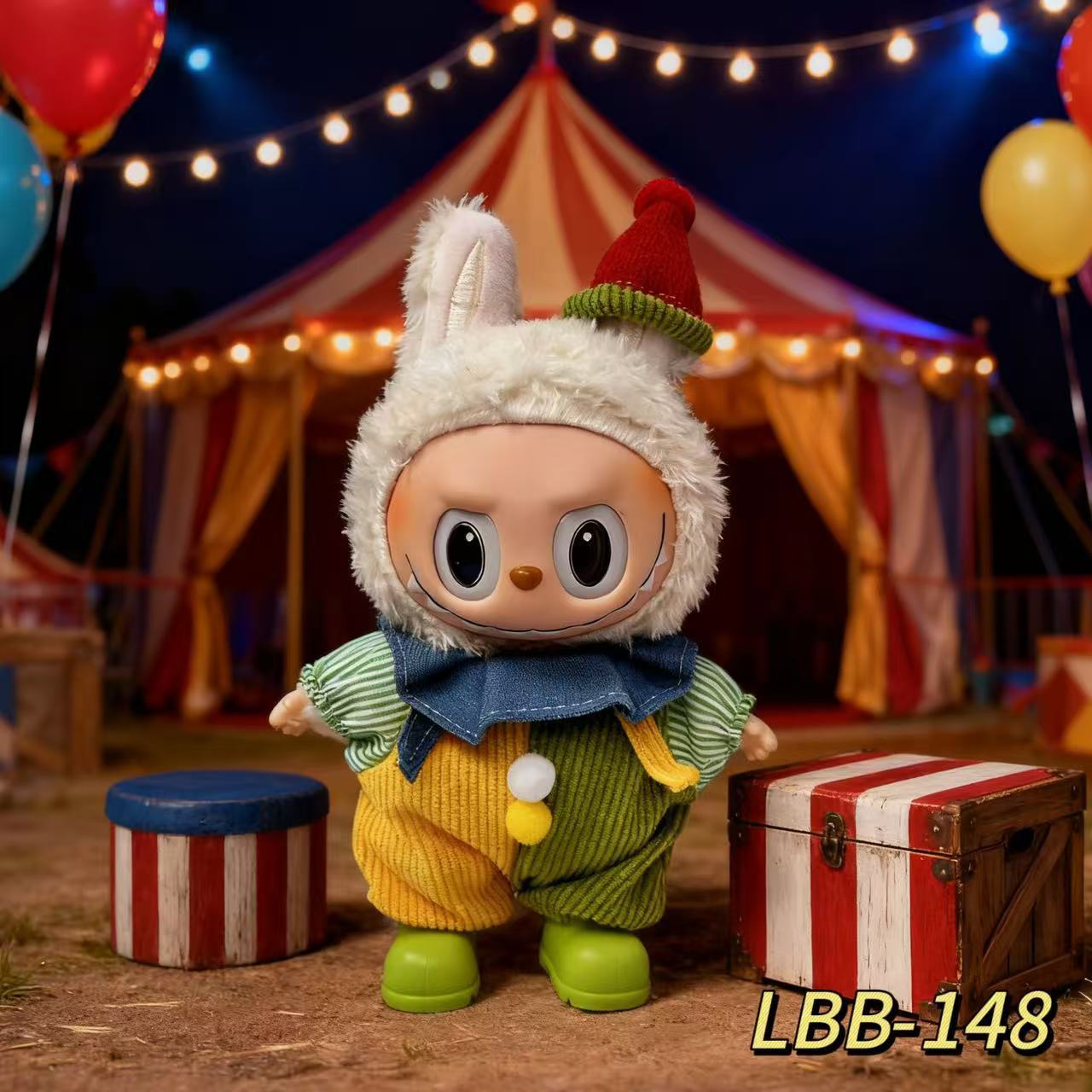 Nuevo traje de circo uno, dos, tres 17cm tela de lona 10cm muñeca de peluche labubu colgante ropa de bebé