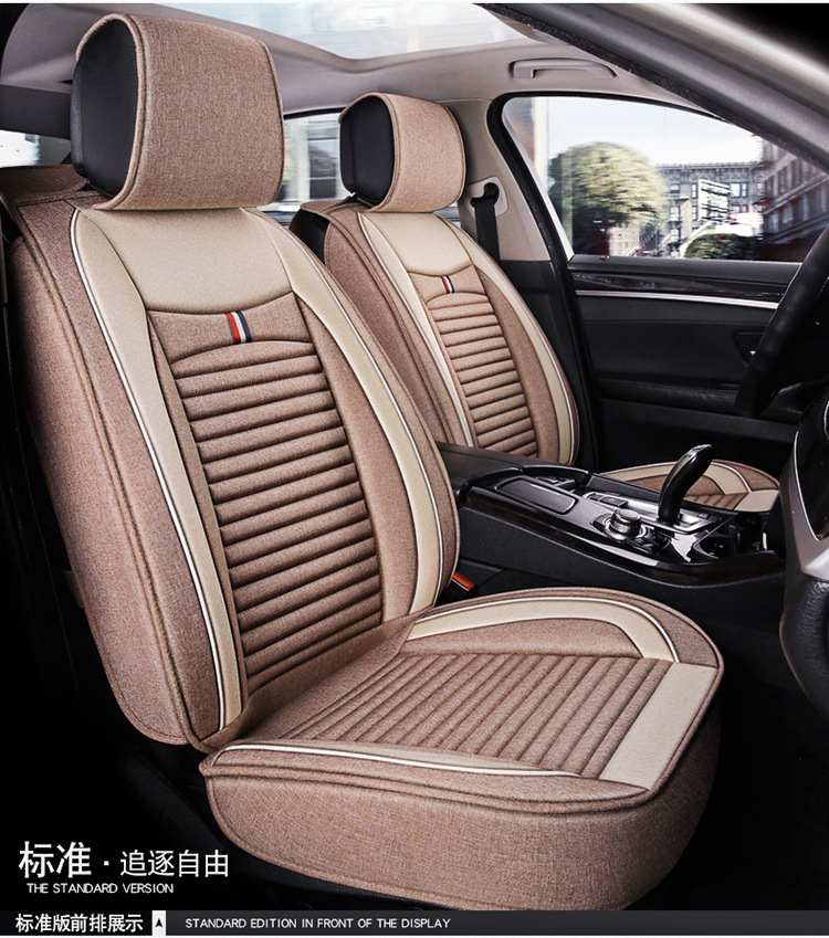 Five-Seater Car Seat Covers, Universal for All Seasons, Linen Seat Covers, Fabric Car Cushions, Fully Enclosed Car Seat Pads