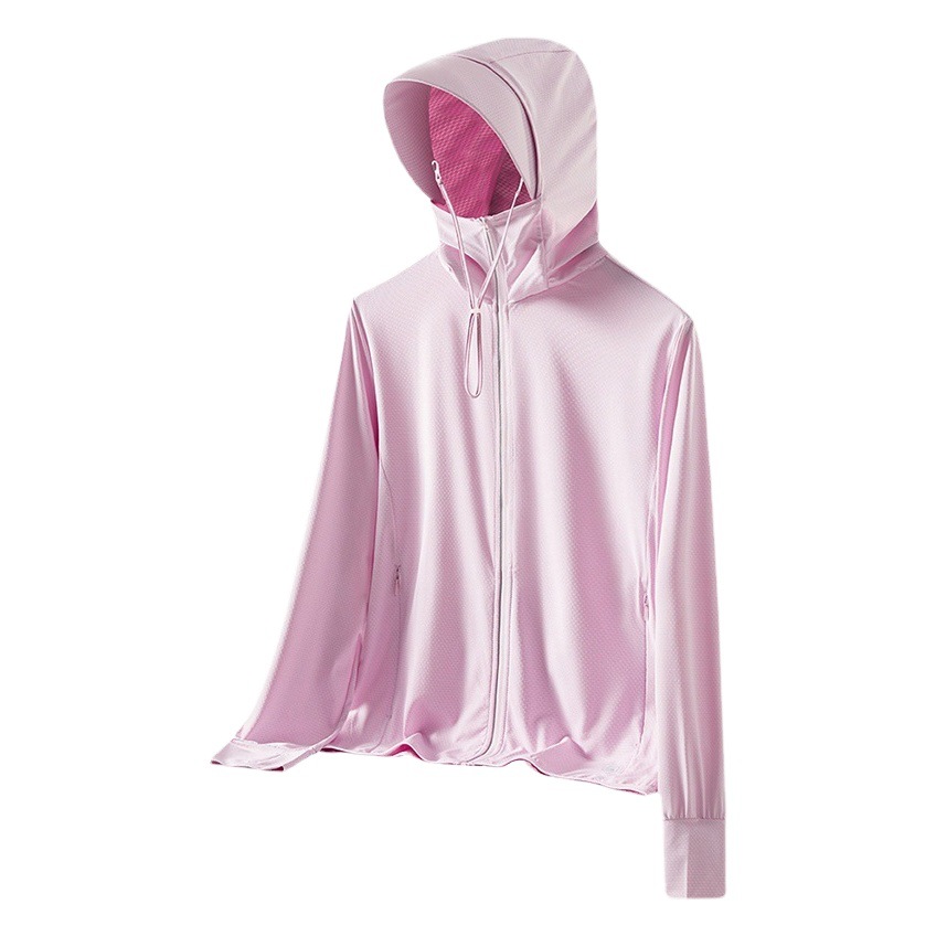 Ropa de protección solar UPF50+ de verano con cremallera YKK del mismo estilo de Jiaoxia para hombre, ropa de seda helada de manga larga para parejas.