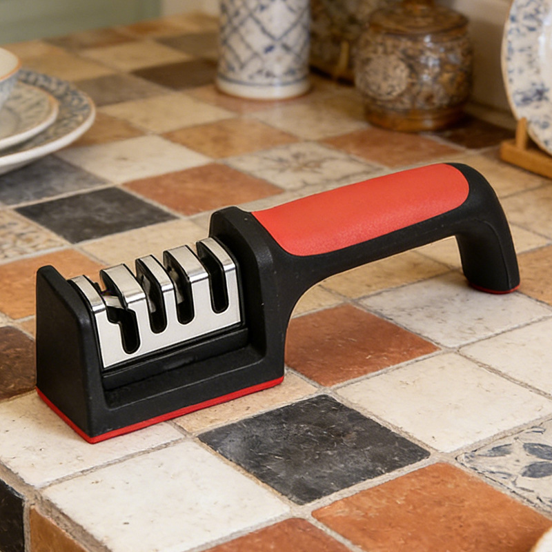 Kitchen Quick Knife Sharpener Double-Sided Three-Stage Multi-Functional Knife Sharpening Stick Knife Sharpening Stone Kitchen Knife Quick Sharpening Gadget
