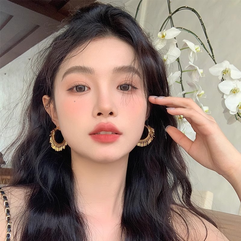 欧美潮流个性夸张金属C性圆圈流苏耳环设计感轻奢网红爆款耳饰品|undefined