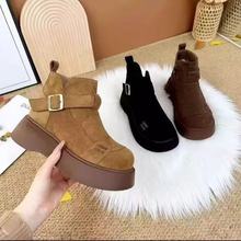 厚底勃肯靴女新款2024冬季保暖加绒时尚防滑绒面短靴女百搭马丁靴