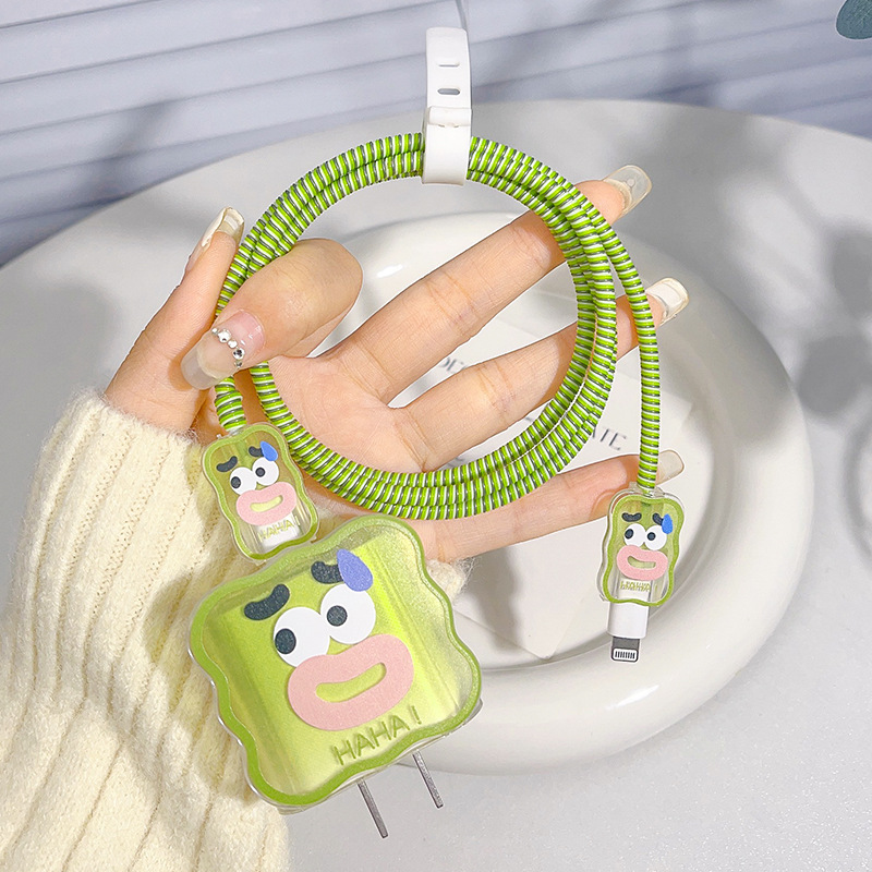Funda protectora para cargador Apple de 20W, estilo oso violento color café, para cabezal de carga rápida, carcasa antiarañazos, cable de datos antirotura.