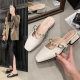 2025 Summer New Style Baotou Thick Heeled Half Slippers Sandals Women's Casual Fashion Fairy Style Outfit Rivet Internet Popular Women's Shoes
