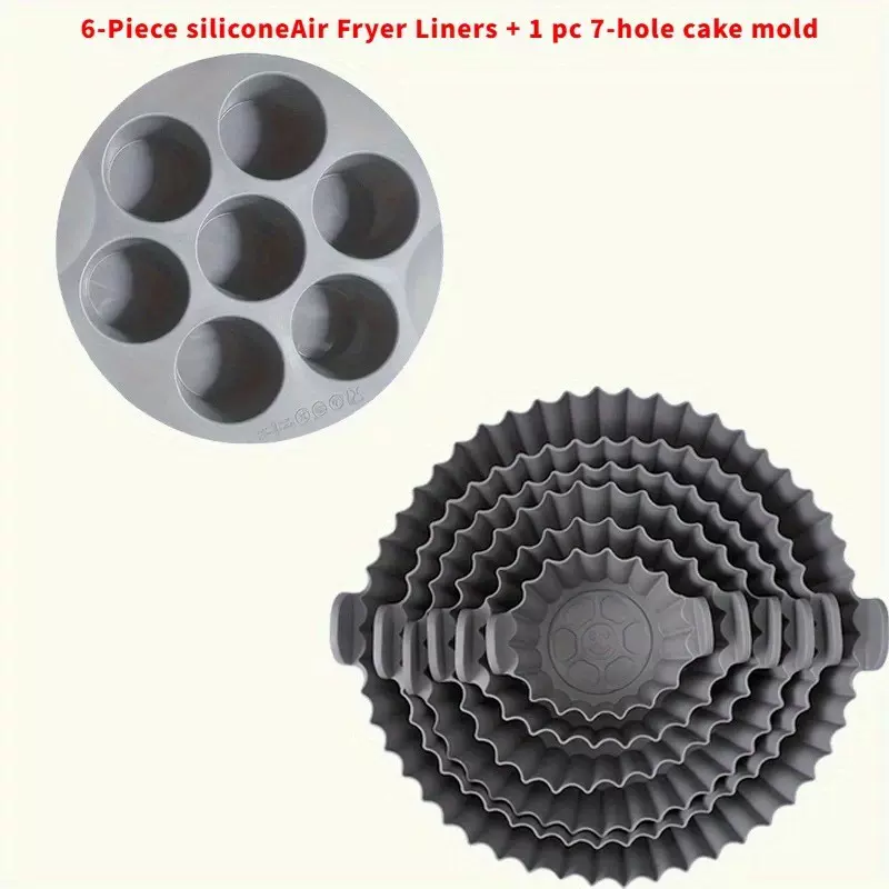 跨境热卖硅胶空气炸锅盘硅胶炸锅托盘隔热烤盘七件套炸锅内托盘