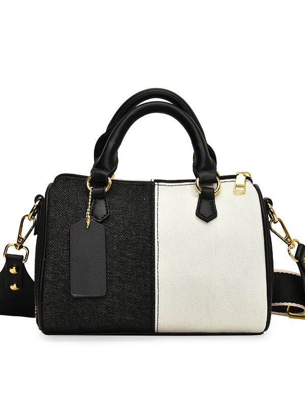 Bolso de Boston para mujeres de comercio exterior nuevo denim color contrastante empalme bolso de almohada de mano alta sensación de hombro mochila