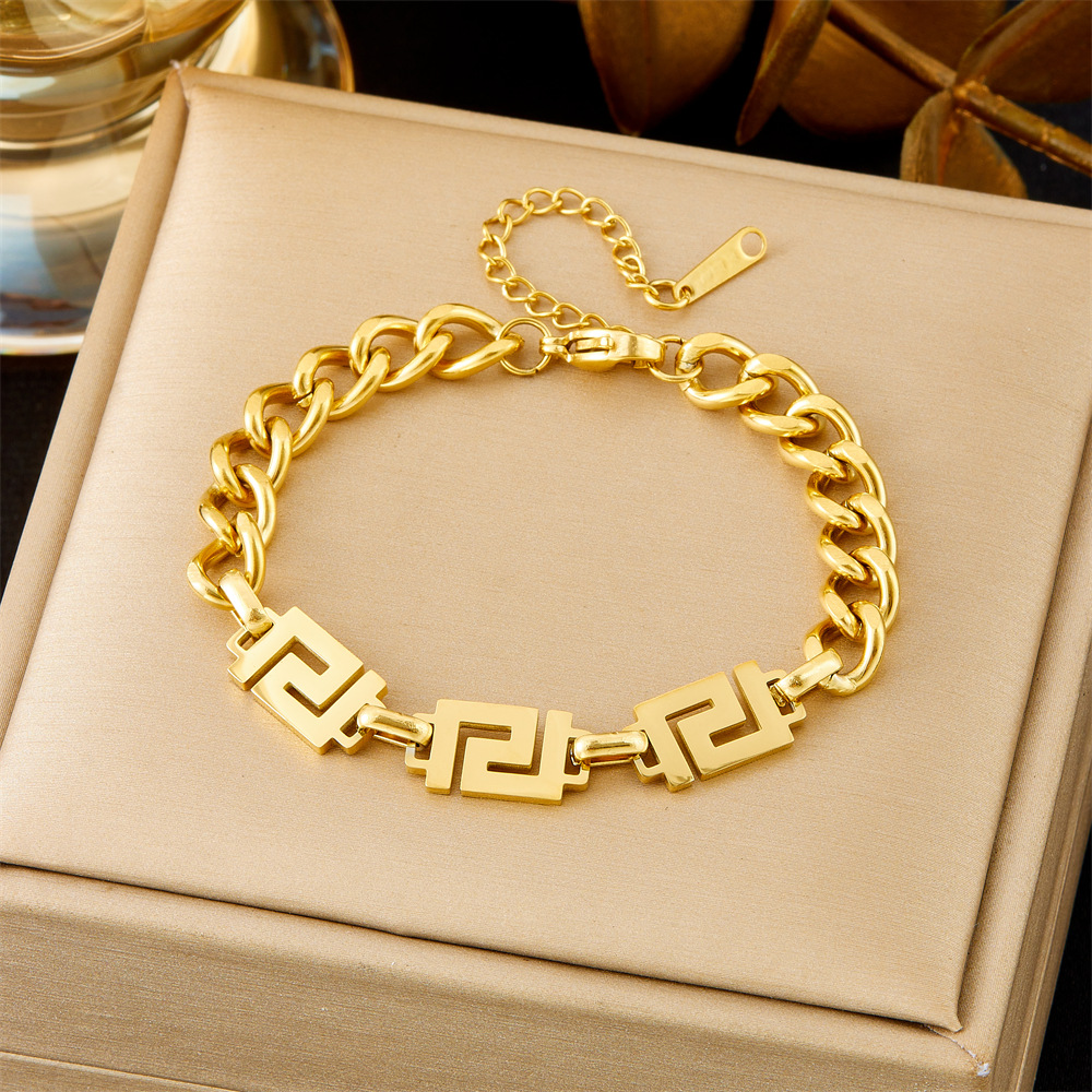 Spot transfronterizo Europa y América acero inoxidable titanio acero cubano cadena de retorno de la Gran Muralla collar de mujer pulsera anillo pendientes joyas image 4