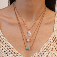 三件套度假风天然水晶不规则抽拉式项链欧美简约小众个性项饰女