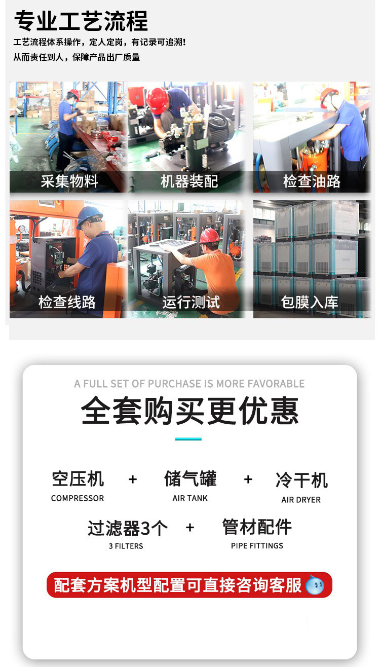 Screw air compressor 7.5KW/22KW/37KW permanent magnet variable frequency large industrial air pump compressor, silent operation