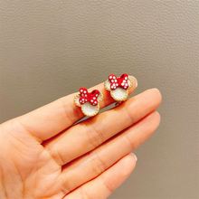蝴蝶结米奇耳钉红色可爱耳环2024新款潮甜美少女系极简耳环潮耳饰