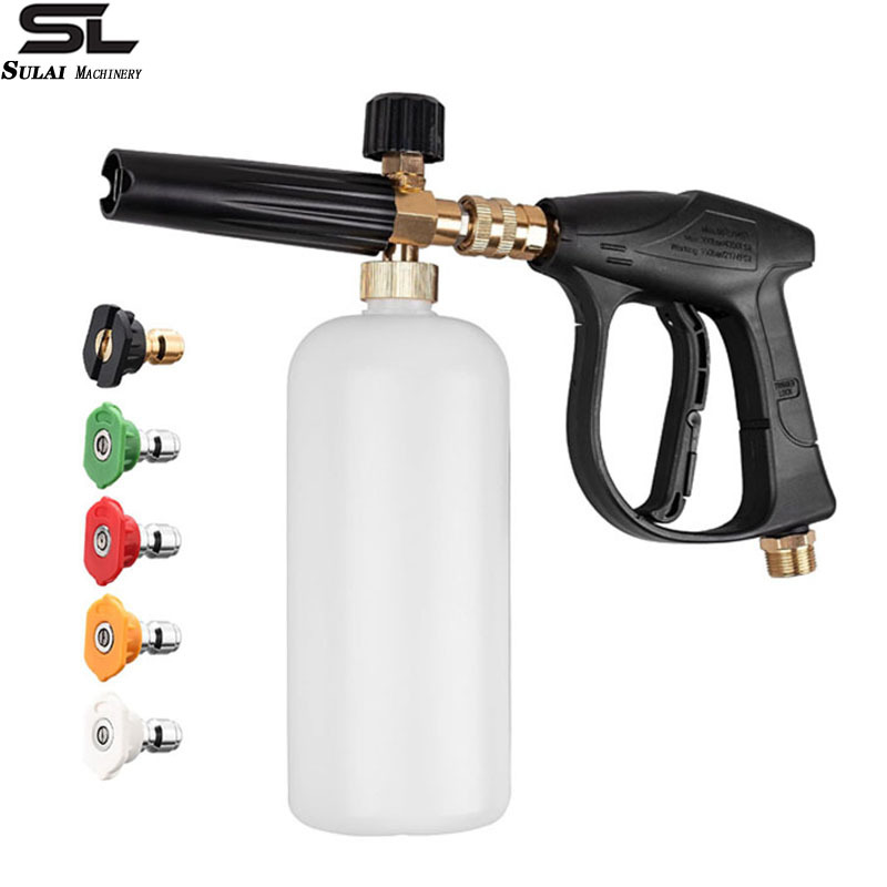 跨境PA壶喷嘴高压洗车水枪套装高压清洗机M22-14快速连接泡沫喷壶