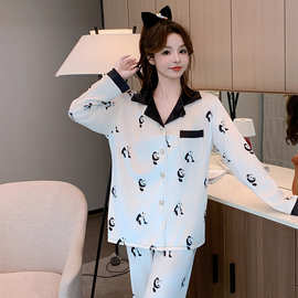 金丝绒春秋冬新款睡衣女开衫甜美休闲卡通家居服套装厂家批发代发