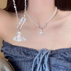 钛钢不掉色土星满钻爱心项链女精致轻奢高级感小众设计甜酷气质辣