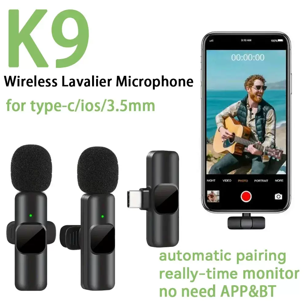 跨境爆款K1K9无线领夹麦克风 K6一拖二抖音直播降噪充电仓领夹麦