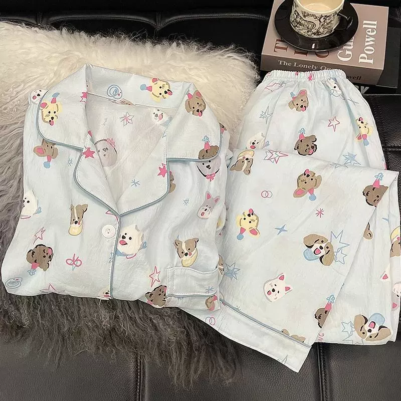 Кукольный комплект пижамы из хлопка с длинным рукавом для детей, 2 предмета (верх и штаны), милые принты, размеры M–2XL