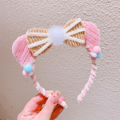 11415 韓系ins風貓咪耳朵扭扭棒發箍冰激凌撞色甜美毛球拍照髮飾