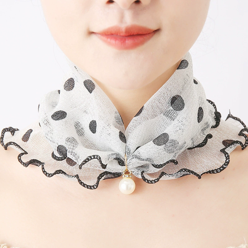 Весенне-осенний тонкий женский шарф, модная универсальная декоративная защита для шеи в корейском стиле, небольшой шелковый шарф, универсальный шейный шарф, новый сетчатый чехол для шеи.