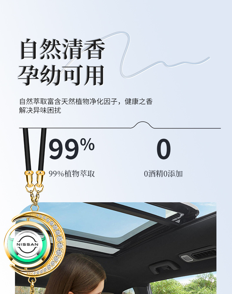 Specially Designed for Foreign Trade, Star and Moon Car Perfume Hanging Ornaments with Rhinestones, Car Fragrance Metal Pendants, In-Car Aroma Essential Oil Pendants