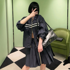 早秋新款P家字母刺绣轻薄再生尼龙记忆丝可拆卸连帽拉链夹克外套