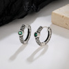 Tangcao pattern retro Thai silver ear buckle niche tide cold air green 锆 earrings earrings