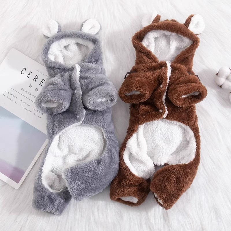 겨울 애완동물 옷 곰 네 발 옷 기모 더하기 귀여운 곰 보온 강아지 옷 겨울 고양이 옷