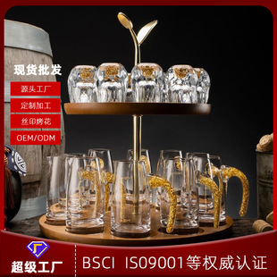 Household Creative Crystal Glass Wine Dispencer with Scale Plate One-off Cup Bullet Cup Gold Foil Wine Tool Wine Glass Holder