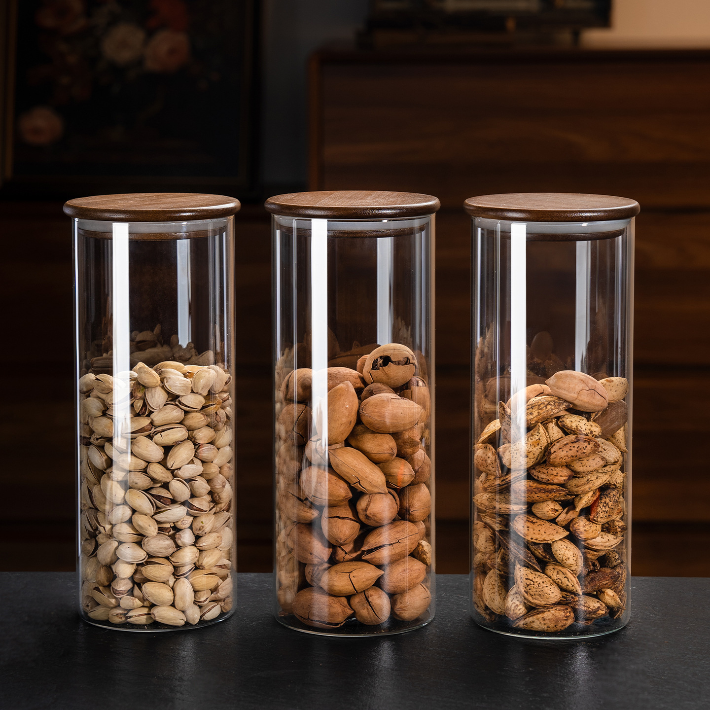 Tanque de almacenamiento de sellado de cocina tanque de almacenamiento de vidrio de gran capacidad tanque de almacenamiento de granos de nueces