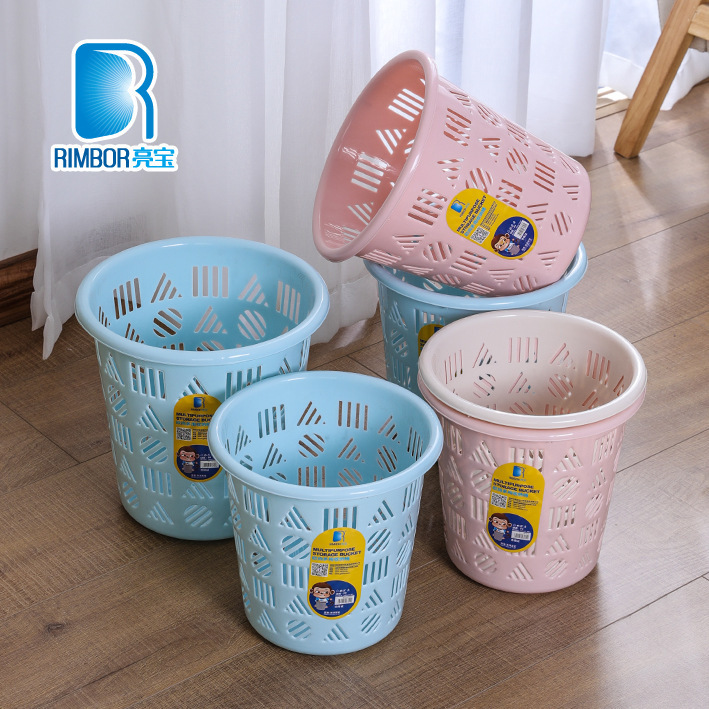 Round Plastic Trash Can Plastic Waste Paper Trash Household Office Toilet Coverless Trash Can Large and Medium small size