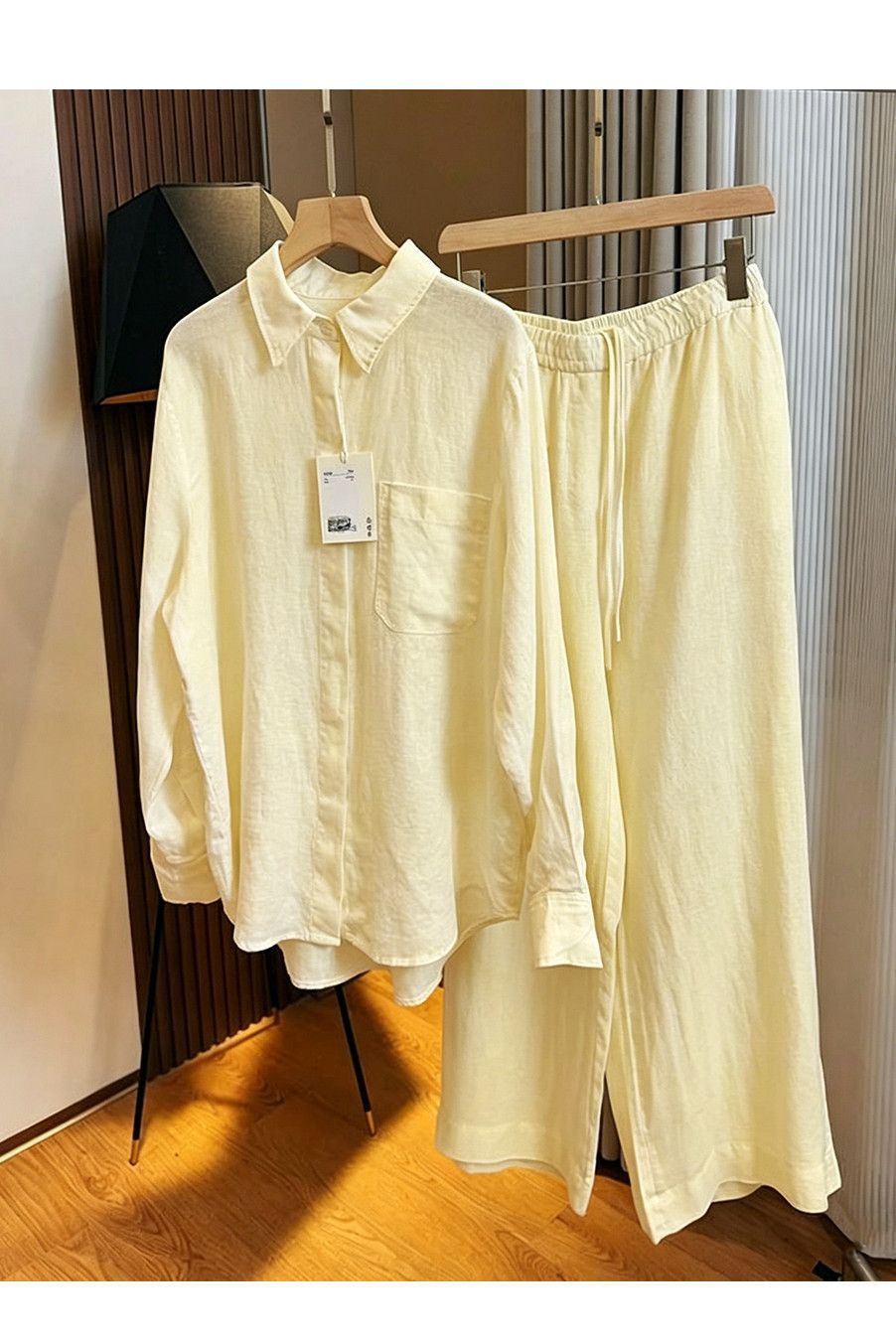 Women's Cotton Linen Shirt Set Korean Style Lightweight Loose Sun Protective Top And Wide Leg Pants Two Piece Fashionable Youthful Clothing_ecoleips.com