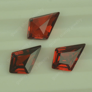 Garnet red kite shaped artificial zircon bare stone car flat line kite drill perforated cubic zirconia gemstone