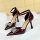 8323-K51 Fashionable Banquet Thin Heels Hollow High Heels Shallow Mouth Pointed Water Diamond Knot Strap Single Shoes