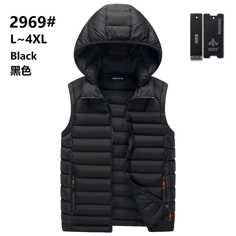 Otoño e Invierno de color sólido costilla de algodón acolchado abrigo de los hombres chaleco delgado con capucha casual cuello desmontable en stock bolsillo de costura lateral