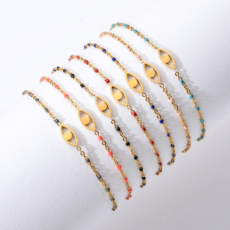 Stainless Steel Oil Dripping Bracelet Turkish Devil's Eye Simple European and American Cross-Border Aliexpress Hot Model Manufacturer in Stock Stainless Steel Oil Dripping Bracelet Turkish Devil's Eye Simple European and American Cross-Border Aliexpress Hot Model Manufacturer in Stock