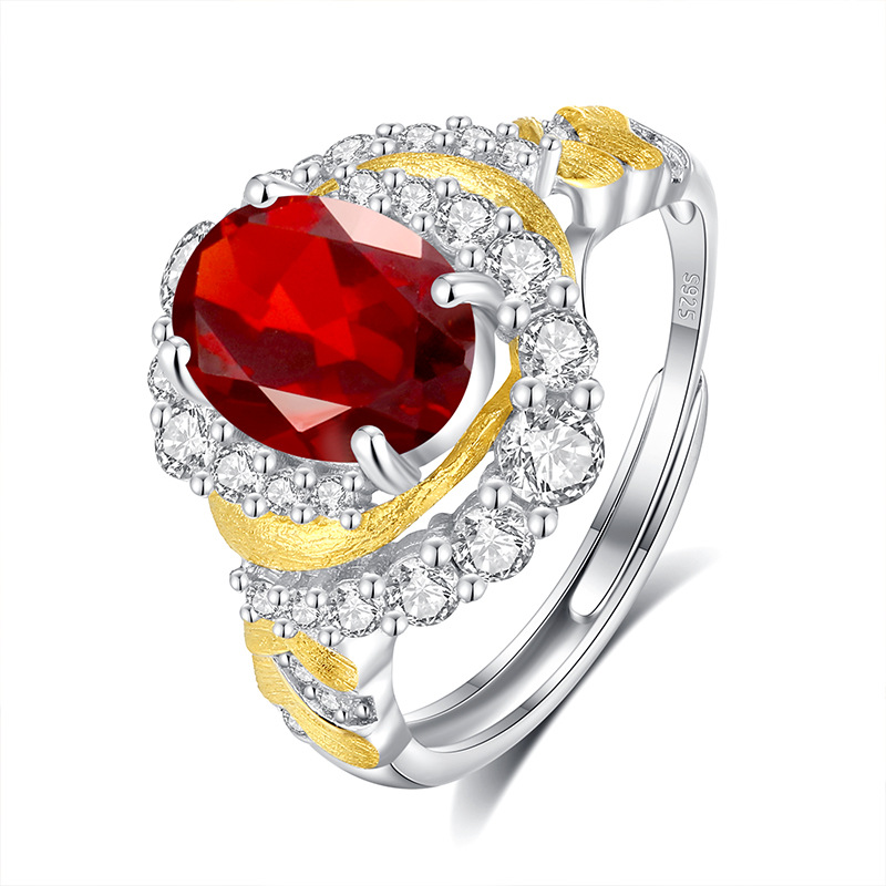 Diseño creativo Anillo de mástil natural S925 Anillo sin color de plata esterlina Mujer Comercio exterior Transmisión en vivo Enchapado explosivo Segmentación de color